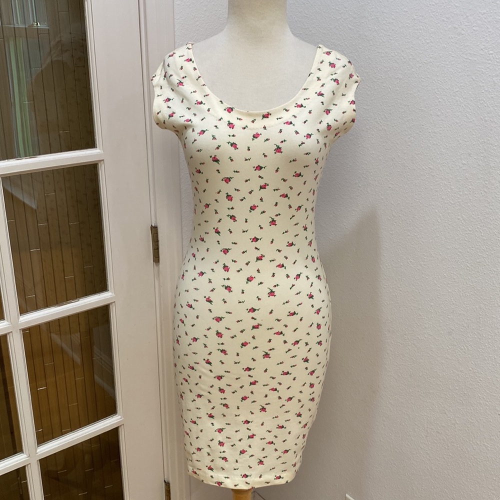 Vintage 🌷 Y2K Betsey Johnson Rosebud Floral Cotton Lycra Dress, Size Small